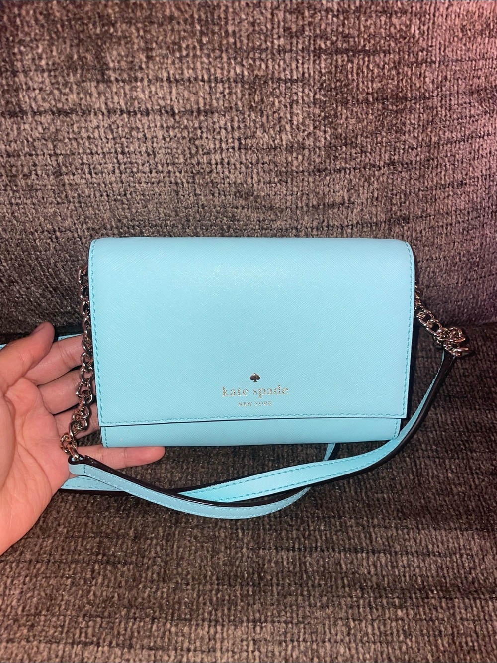kate spade Baby Blue Crossbody Wallet with Chain Strap